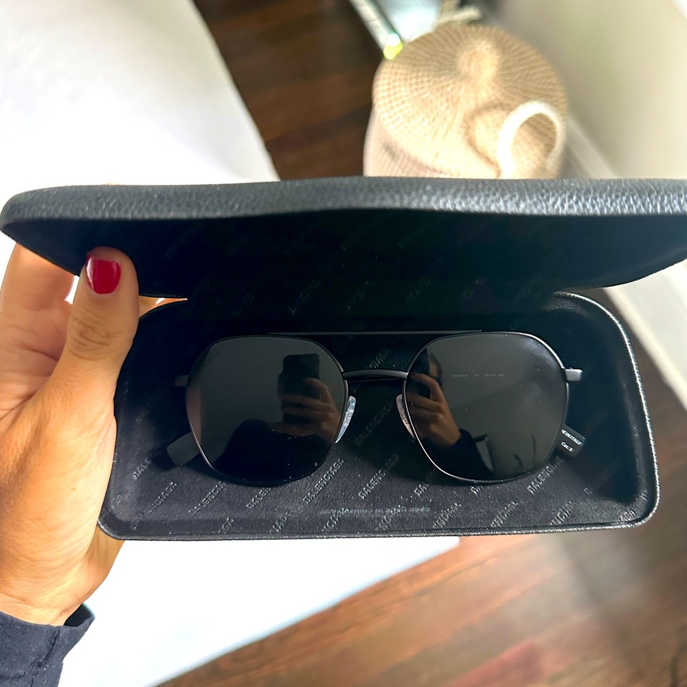 Balenciaga Black Aviator Metal Sunglasses
